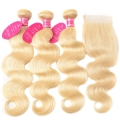 Hair Wefts with Lace Closure #613 Body Wave 10A Brazilian Virgin Hair