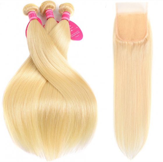 Hair Wefts with Lace Closure #613 Straight 10A Brazilian Virgin Hair