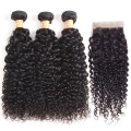 Hair Wefts with Lace Closure Jerry Curl 10A Brazilian Virgin Hair