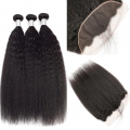 Hair Wefts with Lace Frontal Kinky Straight 10A Brazilian Virgin Hair