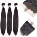 Hair Wefts with Lace Frontal Straight 10A Brazilian Virgin Hair