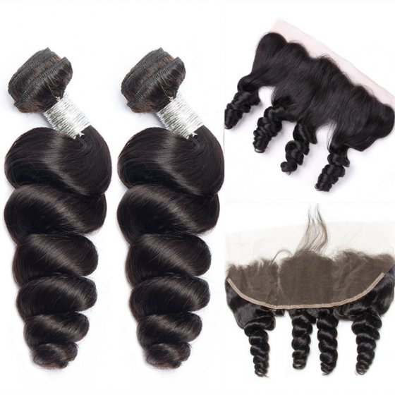 Hair Wefts with Lace Frontal Loose Wave 10A Brazilian Virgin Hair