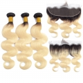 Hair Wefts with Lace Frontal #1B/613 Body Wave 10A Brazilian Virgin Hair