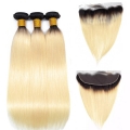 Hair Wefts with Lace Frontal #1B/613 Straight 10A Brazilian Virgin Hair