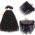 Hair Wefts with Lace Frontal Kinky Curl 10A Brazilian Virgin Hair