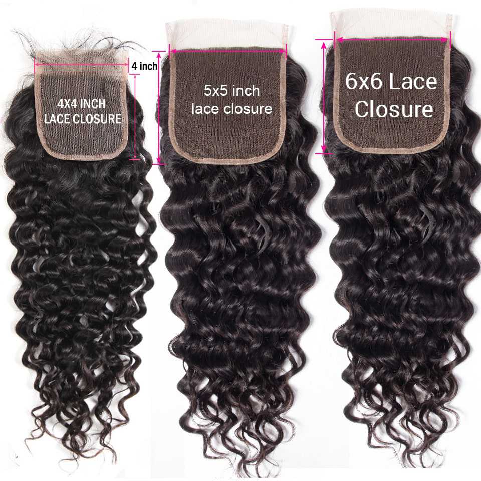 Hair Wefts with Lace Closure Deep Curl 10A Brazilian Virgin Hair