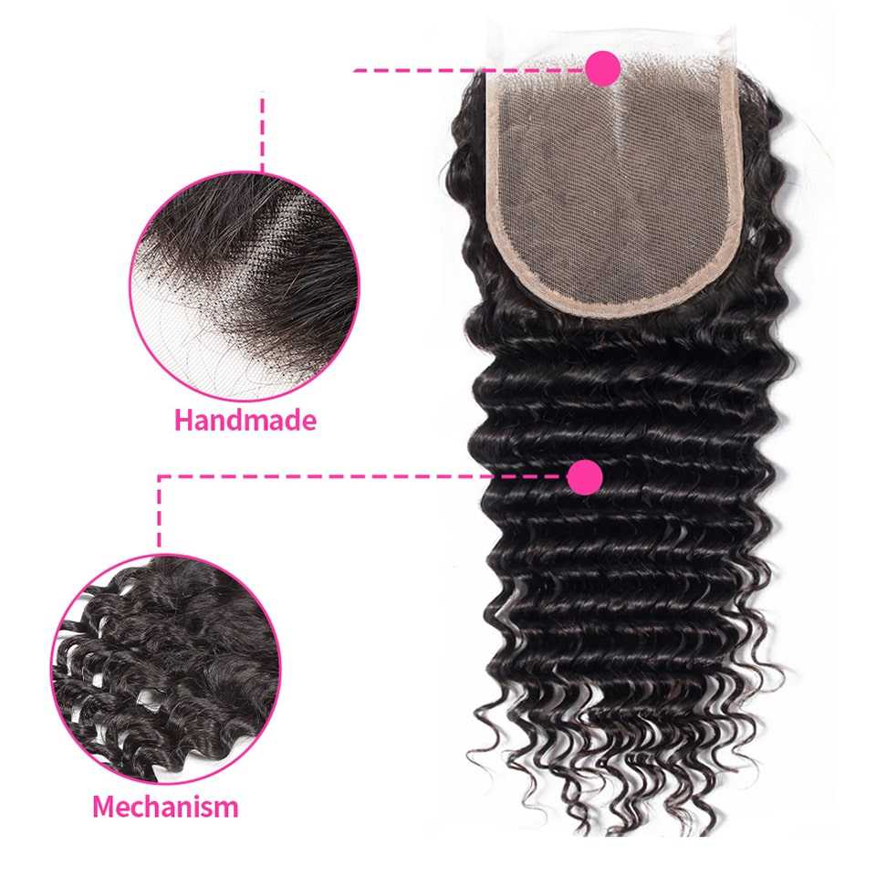 Hair Wefts with Lace Closure Deep Wave 10A Brazilian Virgin Hair