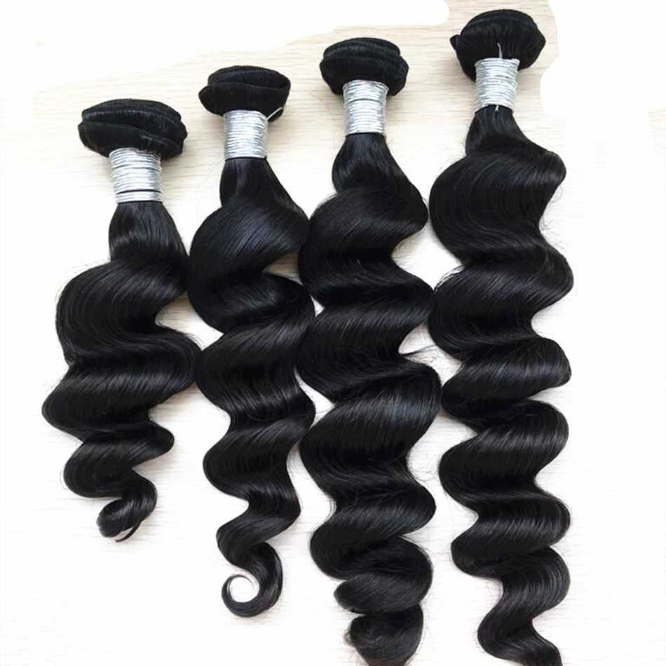 Hair Wefts with Lace Closure Loose Deep Wave 10A Brazilian Virgin Hair