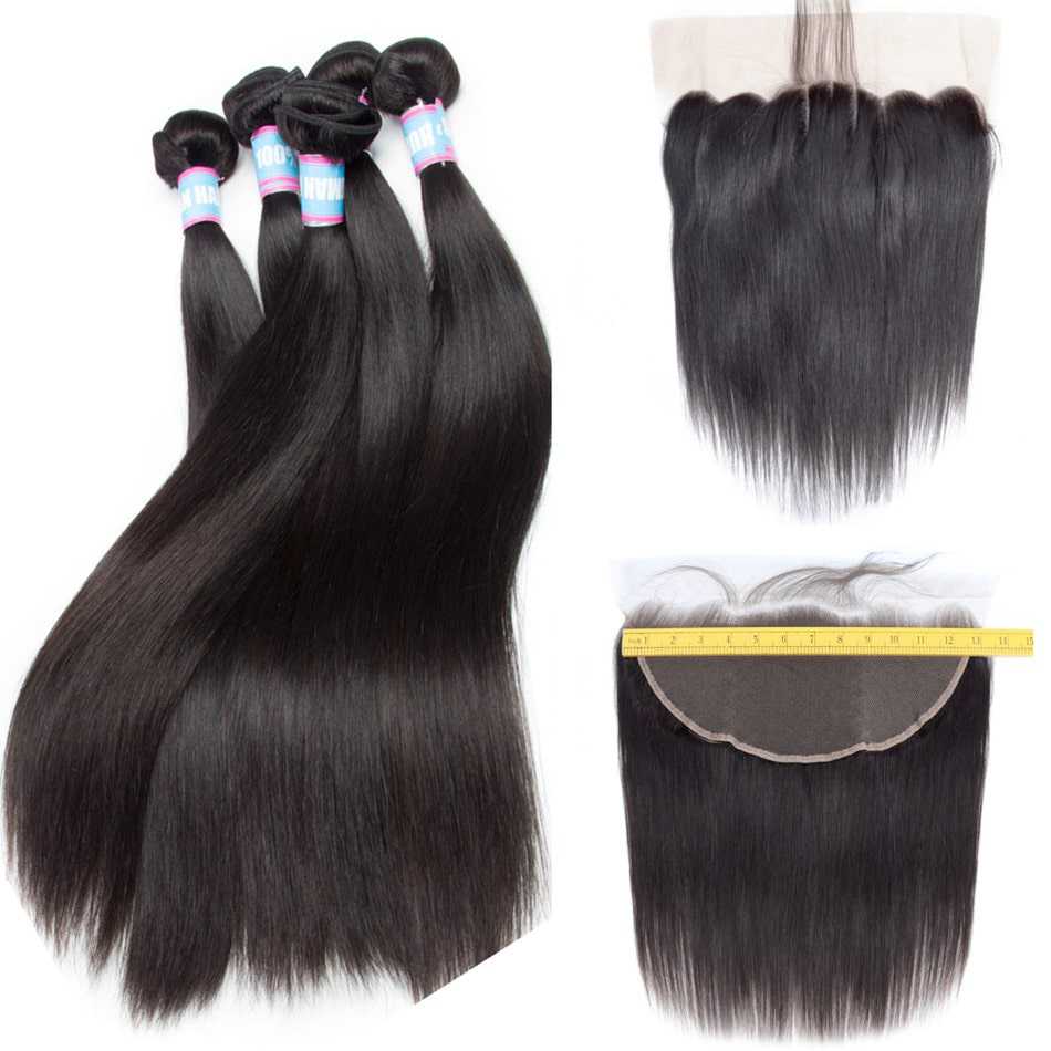 Hair Wefts with Lace Frontal Straight 10A Brazilian Virgin Hair